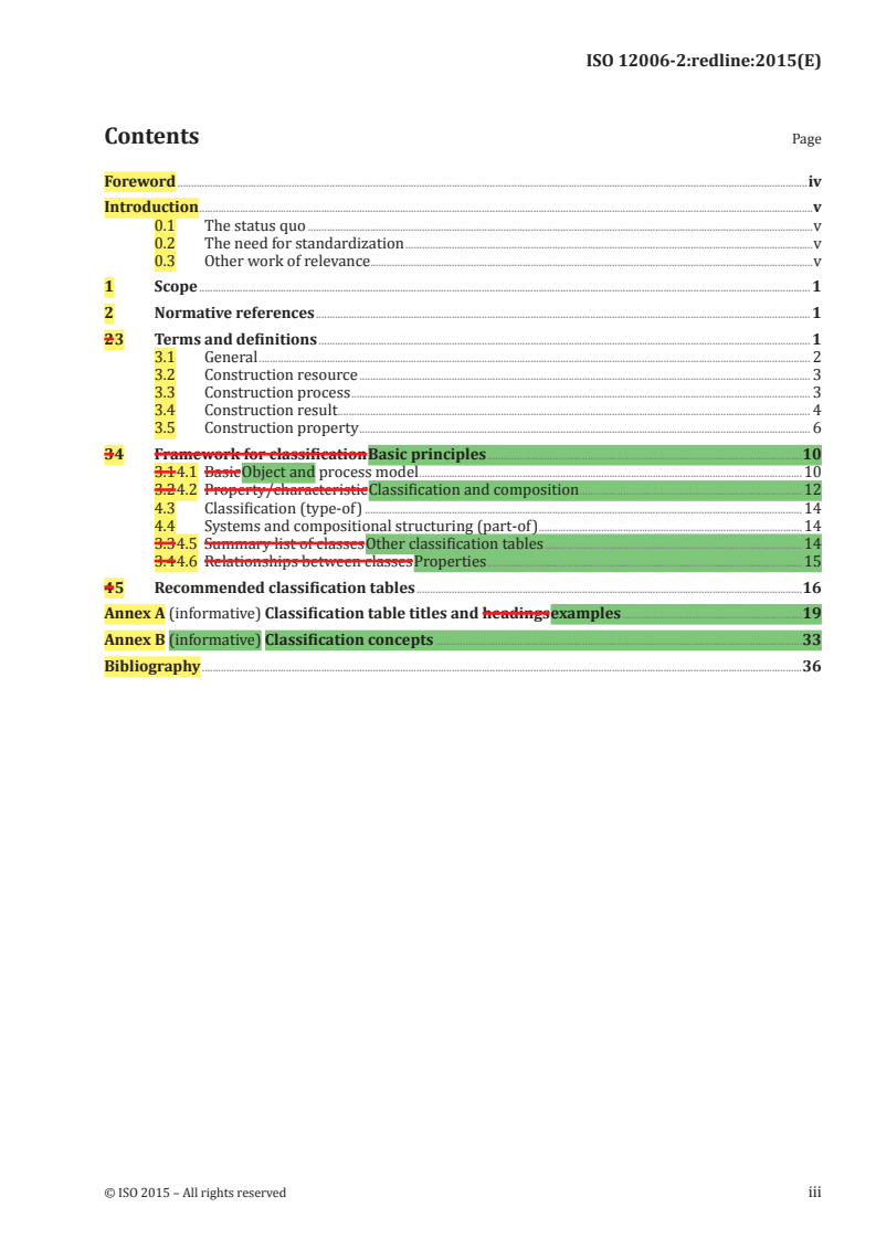 ISO 12006-2:2015 REDLINE ISO 12006-2:2015 - Building construction — Organization of information about construction works — Part 2: Framework for classification/8/2015 - Page 3 preview