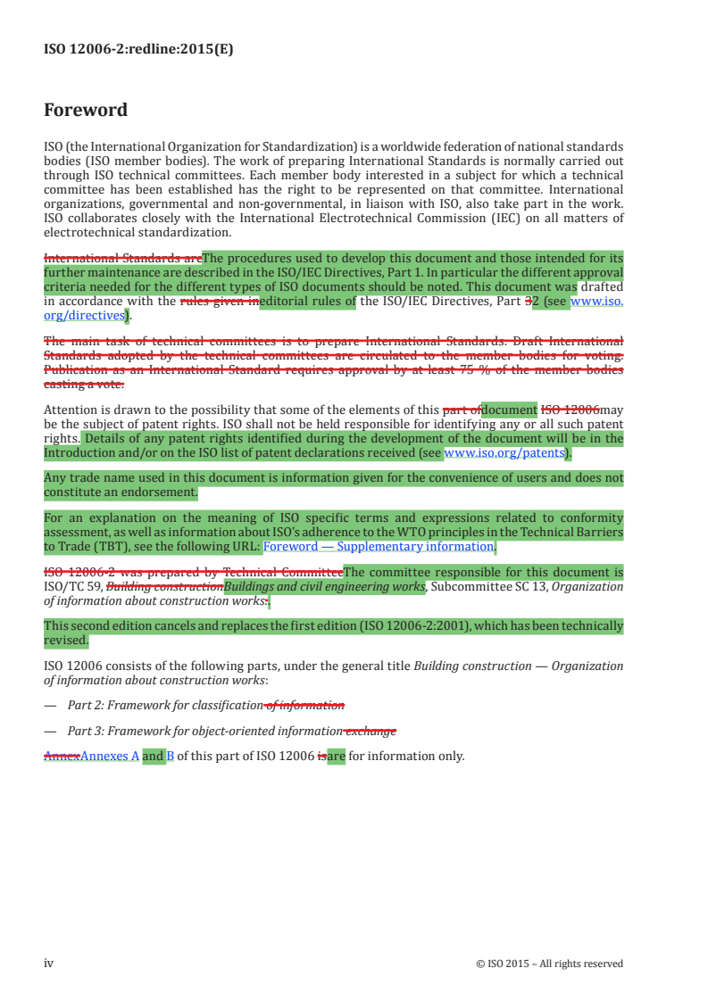 ISO 12006-2:2015 REDLINE ISO 12006-2:2015 - Building construction — Organization of information about construction works — Part 2: Framework for classification/8/2015 - Page 4 preview