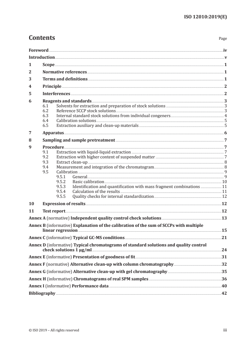 ISO 12010:2019 ISO 12010:2019 - Water quality — Determination of short-chain polychlorinated alkanes (SCCP) in water — Method using gas chromatography-mass spectrometry (GC-MS) and negative-ion chemical ionization (NCI)/1/2019 - Page 3 preview
