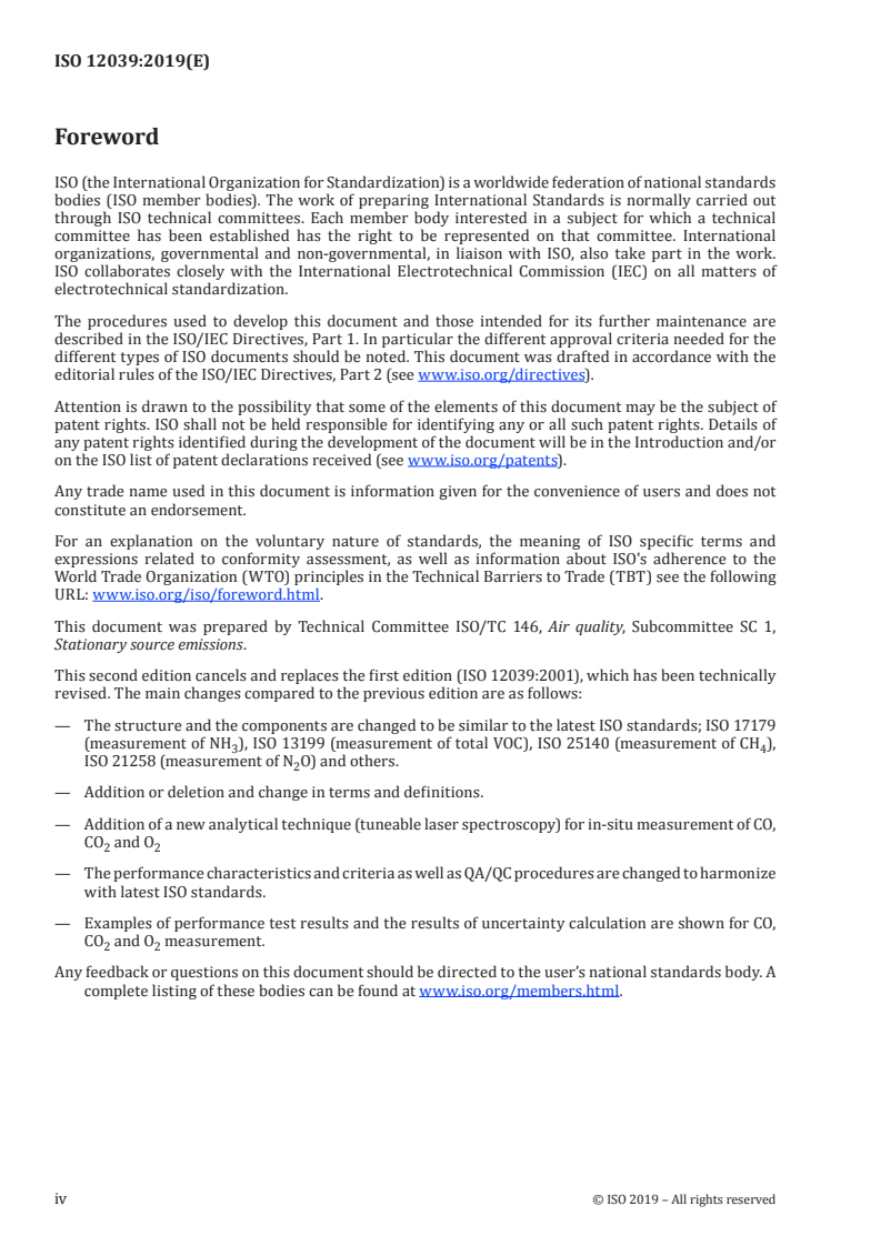 ISO 12039:2019 ISO 12039:2019 - Stationary source emissions — Determination of the mass concentration of carbon monoxide, carbon dioxide and oxygen in flue gas — Performance characteristics of automated measuring systems/22/2019 - Page 4 preview