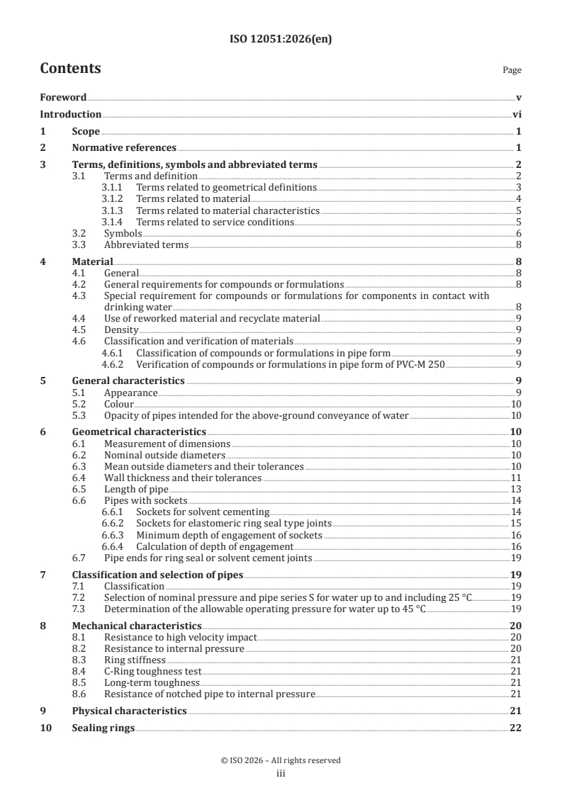 ISO 12051:2026 ISO 12051:2026 - Plastics piping systems for water supply and drainage and sewerage under pressure — Modified poly(vinyl chloride)(PVC-M) pipe - Page 3 preview
