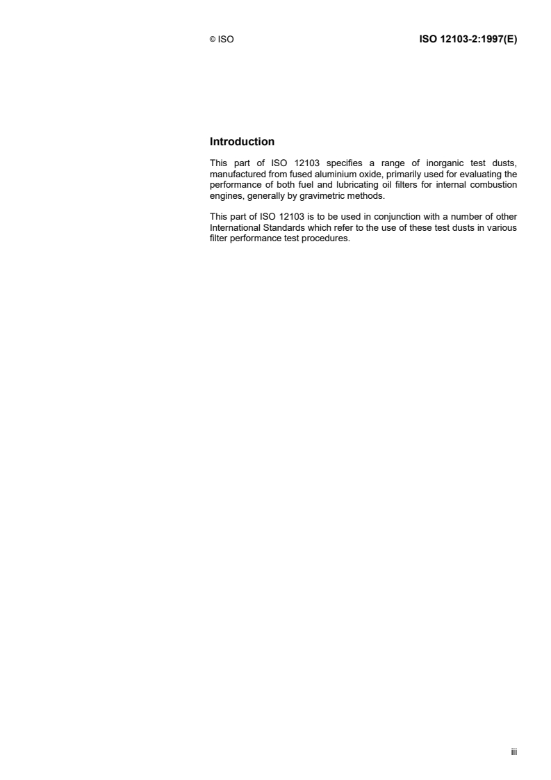 ISO 12103-2:1997 ISO 12103-2:1997 - Road vehicles — Test dust for filter evaluation — Part 2: Aluminium oxide test dust/11/1997 - Page 3 preview