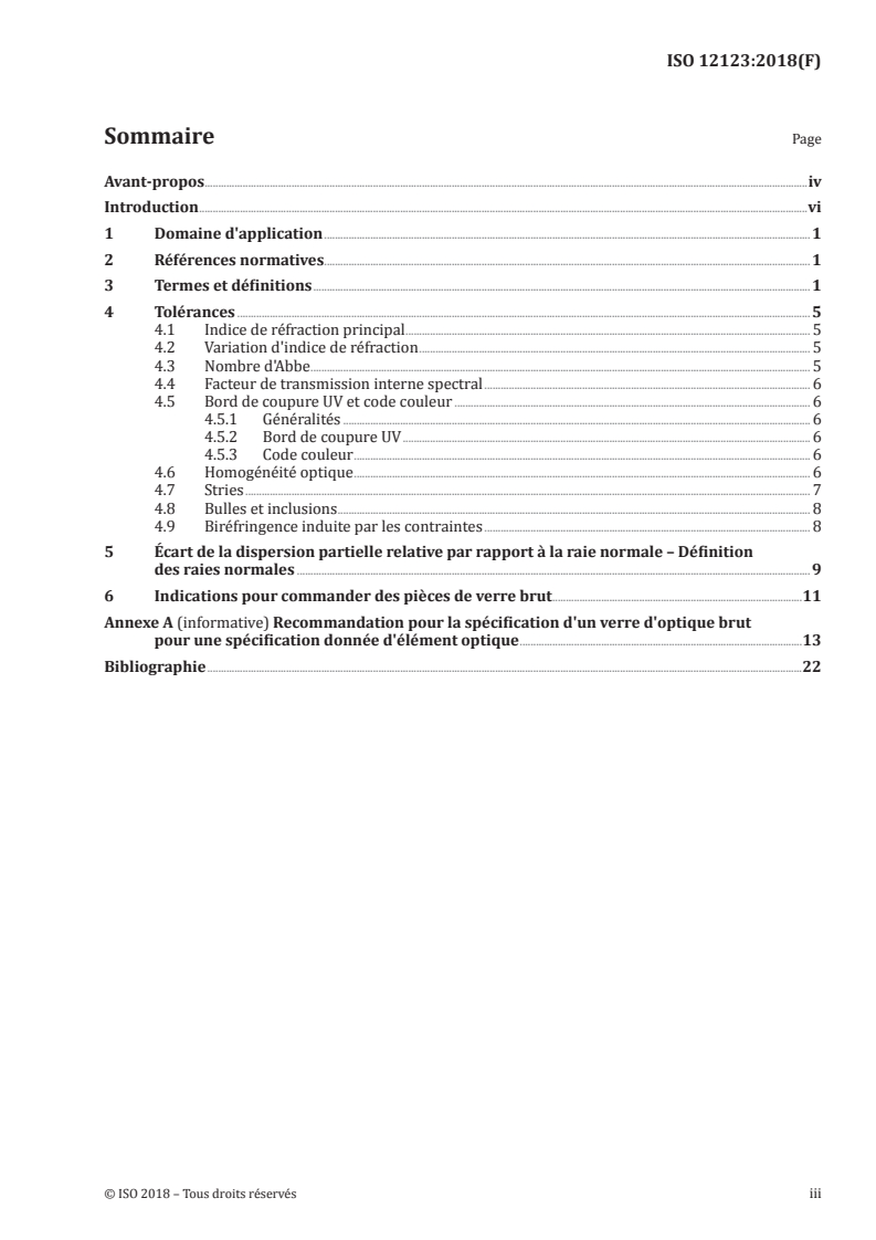 ISO 12123:2018 ISO 12123:2018 - Optique et photonique — Spécification d'un verre d'optique brut/30/2018 - Page 3 preview