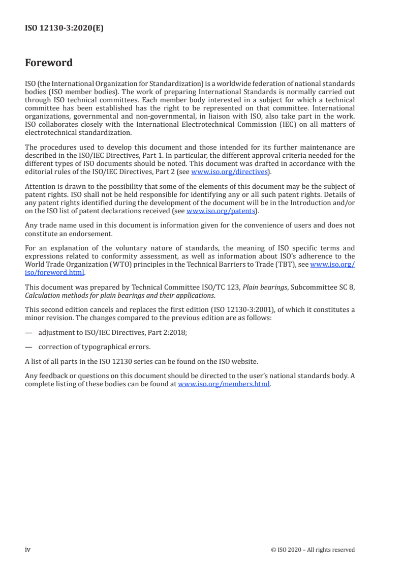 ISO 12130-3:2020 ISO 12130-3:2020 - Plain bearings — Hydrodynamic plain tilting pad thrust bearings under steady-state conditions — Part 3: Guide values for the calculation of tilting pad thrust bearings/17/2020 - Page 4 preview