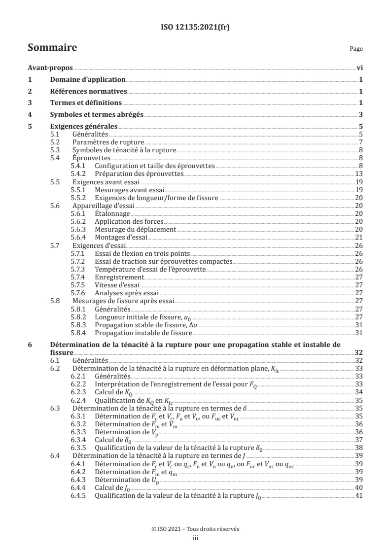 ISO 12135:2021 ISO 12135:2021 - Matériaux métalliques — Méthode unifiée d'essai pour la détermination de la ténacité quasi statique - Page 3 preview