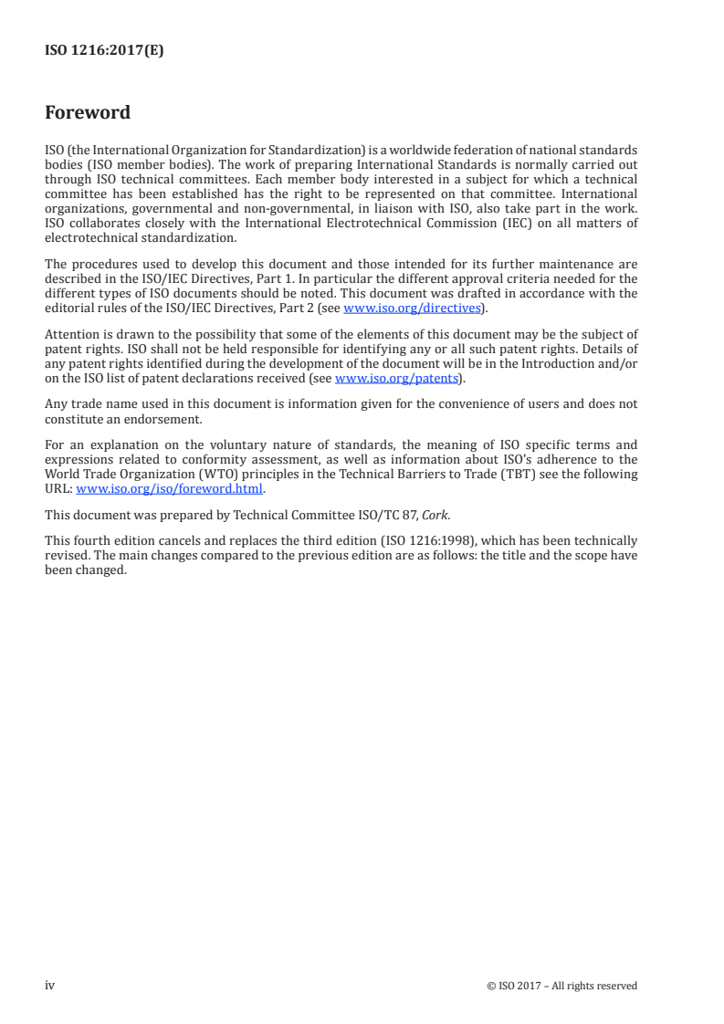 ISO 1216:2017 ISO 1216:2017 - Boiled reproduction cork — Grading, classification and packing/8/2017 - Page 4 preview