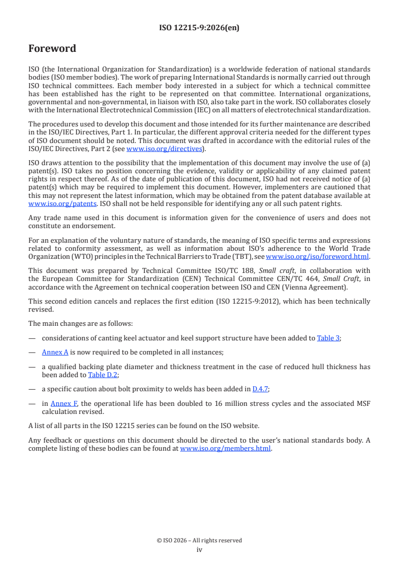 ISO 12215-9:2026 ISO 12215-9:2026 - Small craft — Hull construction and scantlings — Part 9: Sailing craft appendages - Page 4 preview