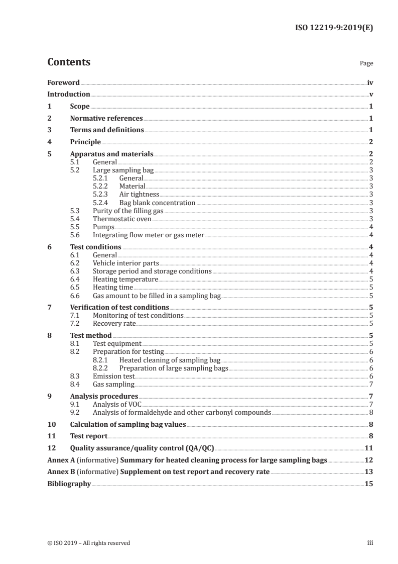 SIST ISO 12219-9:2019 ISO 12219-9:2019 - Interior air of road vehicles — Part 9: Determination of the emissions of volatile organic compounds from vehicle interior parts — Large bag method/25/2019 - Page 3 preview