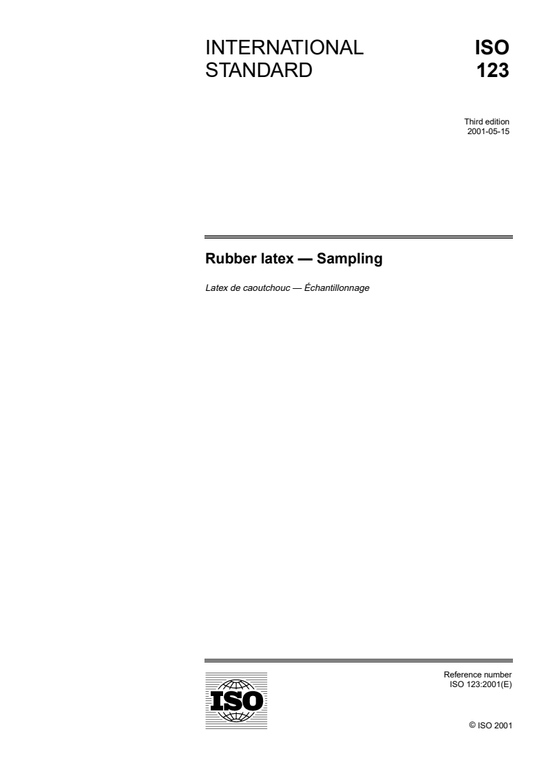 ISO 123:2001 ISO 123:2001 - Rubber latex — Sampling/31/2001 - Page 1 preview