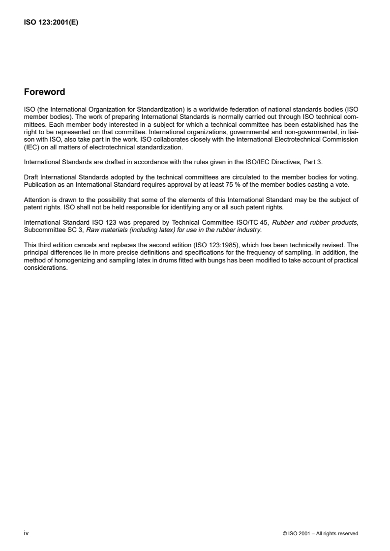 ISO 123:2001 ISO 123:2001 - Rubber latex — Sampling/31/2001 - Page 4 preview