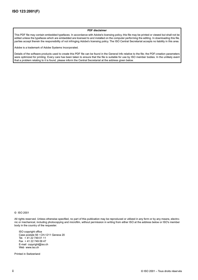ISO 123:2001 ISO 123:2001 - Latex de caoutchouc — Échantillonnage/31/2001 - Page 2 preview