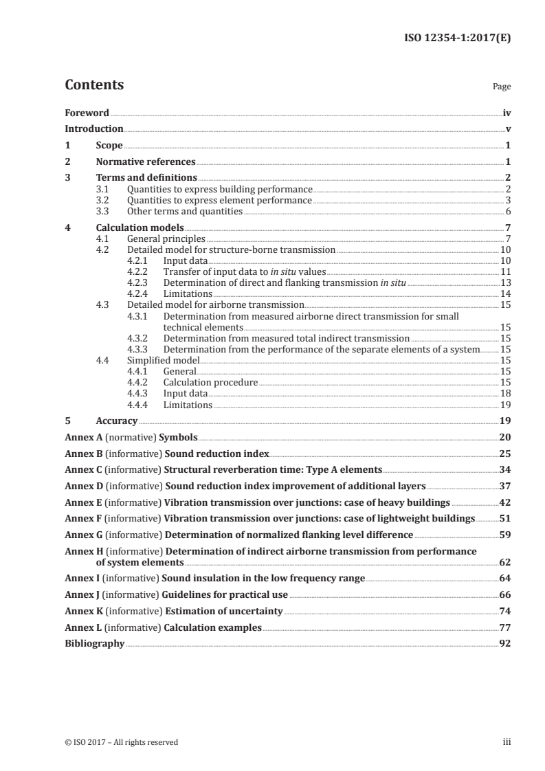 ISO 12354-1:2017 ISO 12354-1:2017 - Building acoustics — Estimation of acoustic performance of buildings from the performance of elements — Part 1: Airborne sound insulation between rooms/17/2017 - Page 3 preview