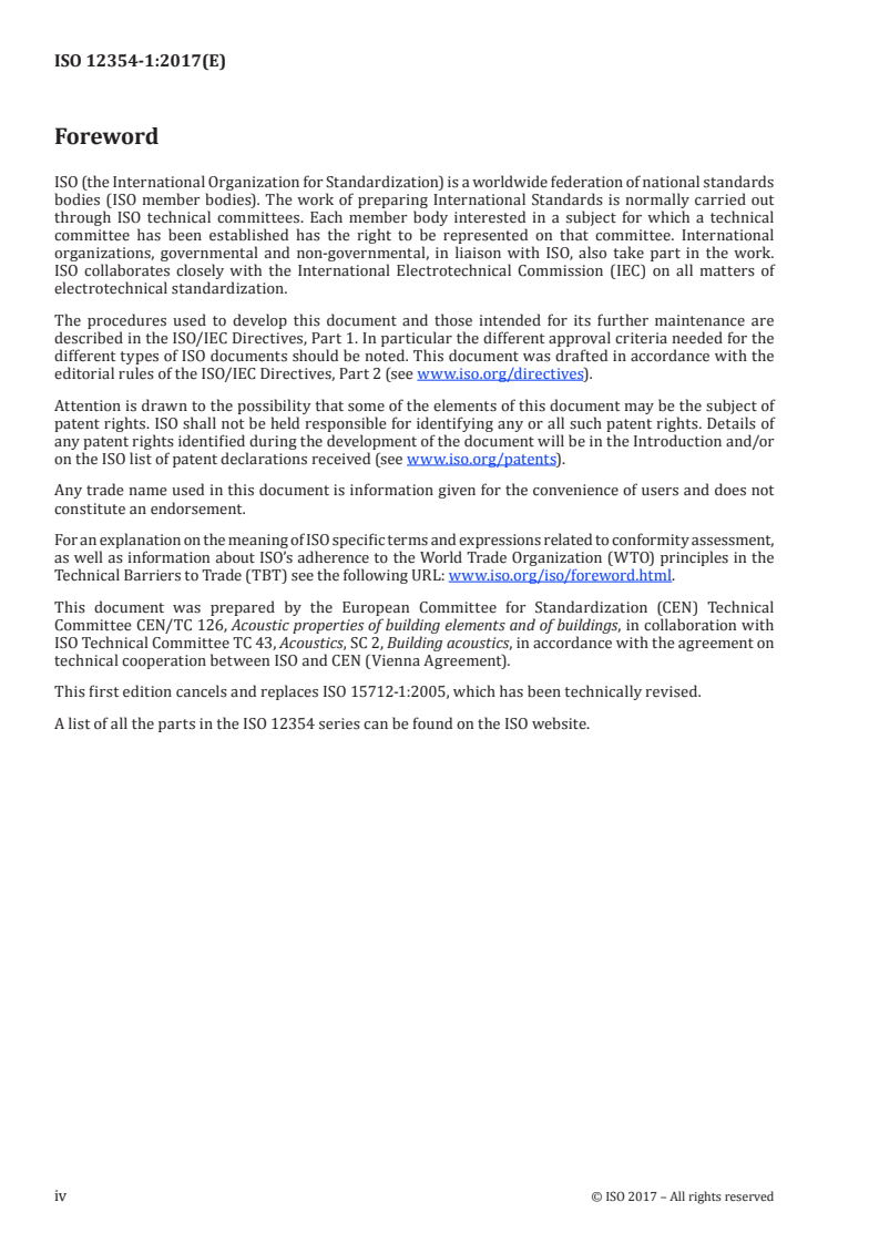 ISO 12354-1:2017 ISO 12354-1:2017 - Building acoustics — Estimation of acoustic performance of buildings from the performance of elements — Part 1: Airborne sound insulation between rooms/17/2017 - Page 4 preview