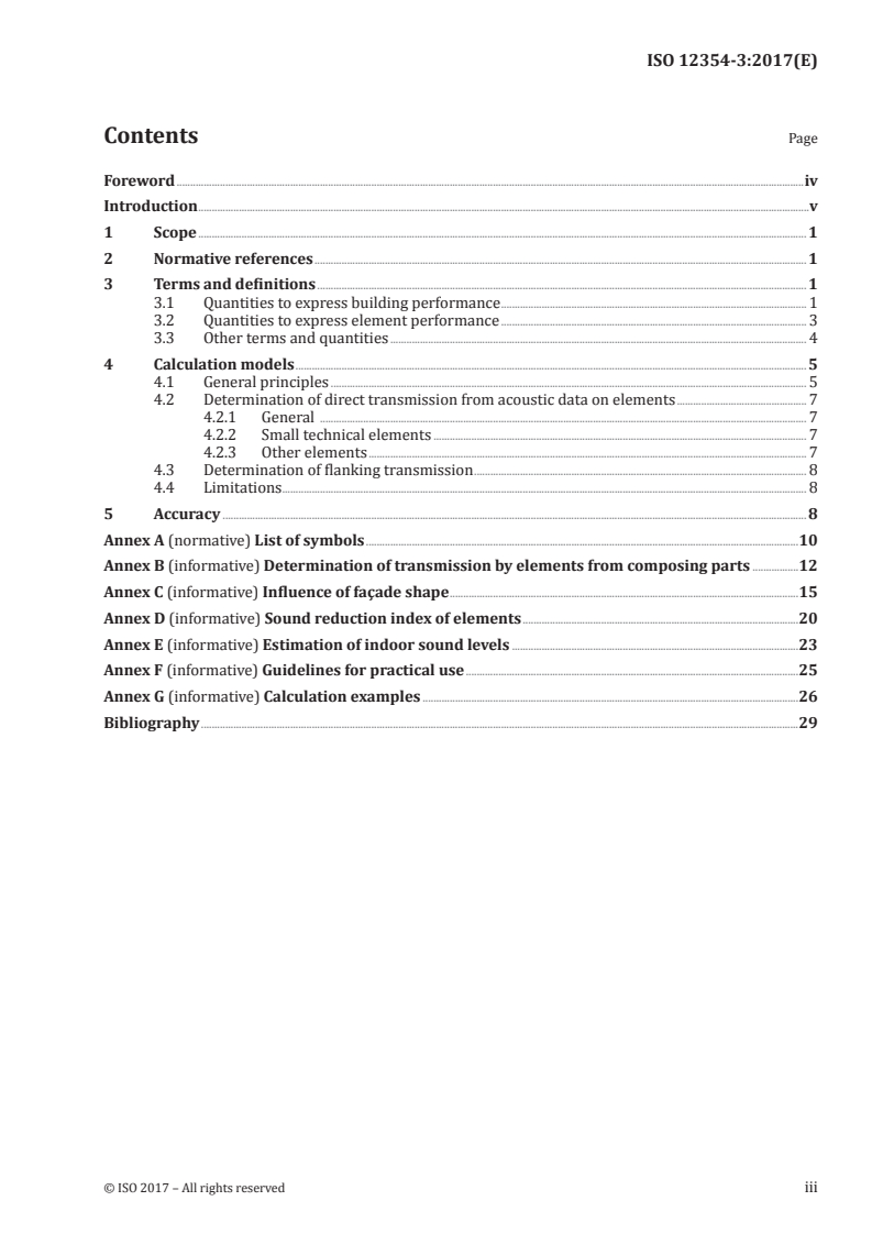 ISO 12354-3:2017 ISO 12354-3:2017 - Building acoustics — Estimation of acoustic performance of buildings from the performance of elements — Part 3: Airborne sound insulation against outdoor sound/17/2017 - Page 3 preview