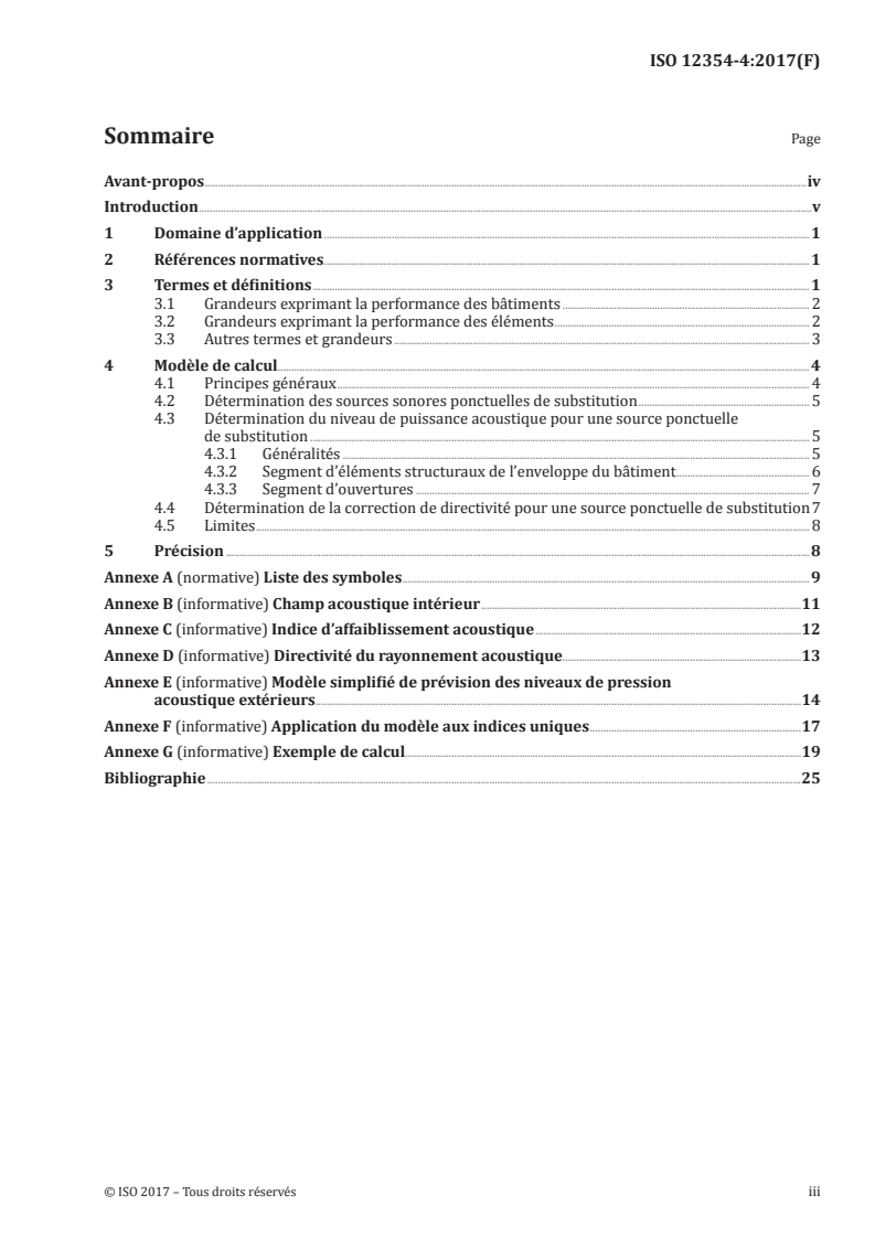 ISO 12354-4:2017 ISO 12354-4:2017 - Acoustique du bâtiment — Calcul de la performance acoustique des bâtiments à partir de la performance des éléments — Partie 4: Transmission du bruit intérieur à l'extérieur/18/2017 - Page 3 preview