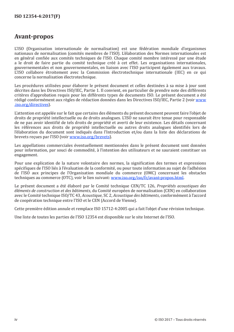 ISO 12354-4:2017 ISO 12354-4:2017 - Acoustique du bâtiment — Calcul de la performance acoustique des bâtiments à partir de la performance des éléments — Partie 4: Transmission du bruit intérieur à l'extérieur/18/2017 - Page 4 preview