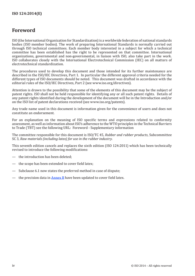 ISO 124:2014 ISO 124:2014 - Latex, rubber — Determination of total solids content/12/2014 - Page 4 preview
