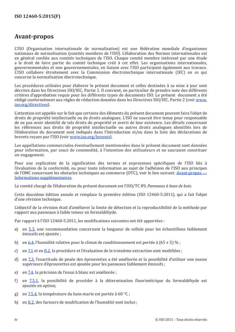ISO 12460-5:2015 ISO 12460-5:2015 - Panneaux à base de bois — Détermination du dégagement de formaldéhyde — Partie 5: Méthode d'extraction (dite méthode au perforateur)/10/2015 - Page 4 preview