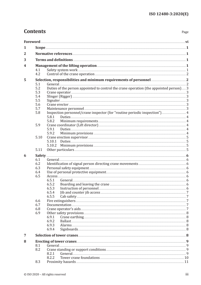 ISO 12480-3:2020 ISO 12480-3:2020 - Cranes — Safe use — Part 3: Tower cranes/22/2020 - Page 3 preview