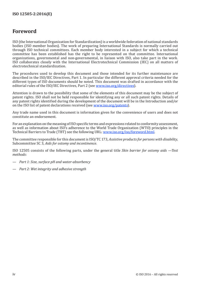 ISO 12505-2:2016 ISO 12505-2:2016 - Skin barrier for ostomy aids — Test methods — Part 2: Wet integrity and adhesive strength/19/2016 - Page 4 preview