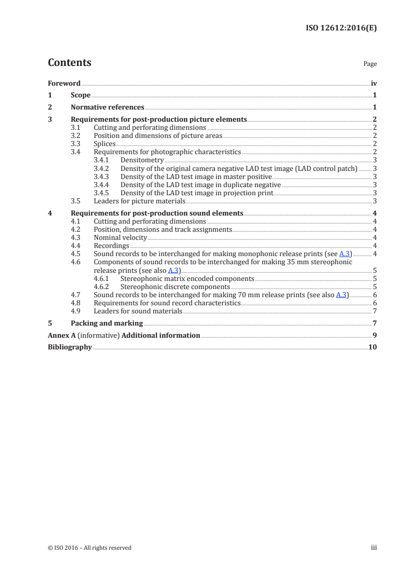 ISO 12612:2016 ISO 12612:2016 - Cinematography — Interchange of post-production sprocket-based materials/15/2016 - Page 3 preview
