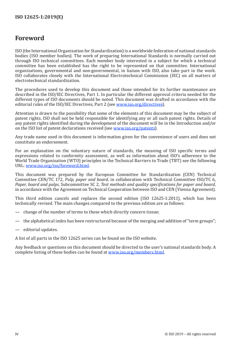 ISO 12625-1:2019 ISO 12625-1:2019 - Tissue paper and tissue products — Part 1: Vocabulary/29/2019 - Page 4 preview