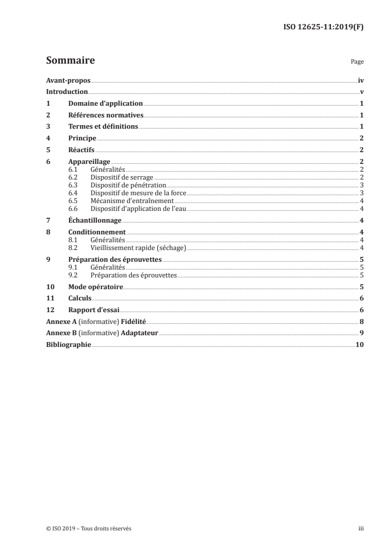 ISO 12625-11:2019 ISO 12625-11:2019 - Papier tissue et produits tissue — Partie 11: Détermination de la résistance à l'éclatement à l'état humide, méthode à la balle/28/2019 - Page 3 preview