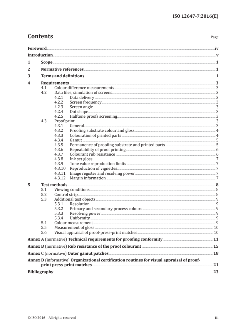 ISO 12647-7:2016 ISO 12647-7:2016 - Graphic technology — Process control for the production of halftone colour separations, proof and production prints — Part 7: Proofing processes working directly from digital data/4/2016 - Page 3 preview