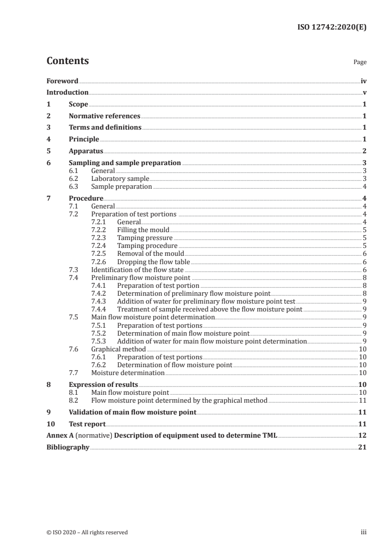ISO 12742:2020 ISO 12742:2020 - Copper, lead and zinc sulfide concentrates — Determination of transportable moisture limits — Flow-table method/16/2020 - Page 3 preview
