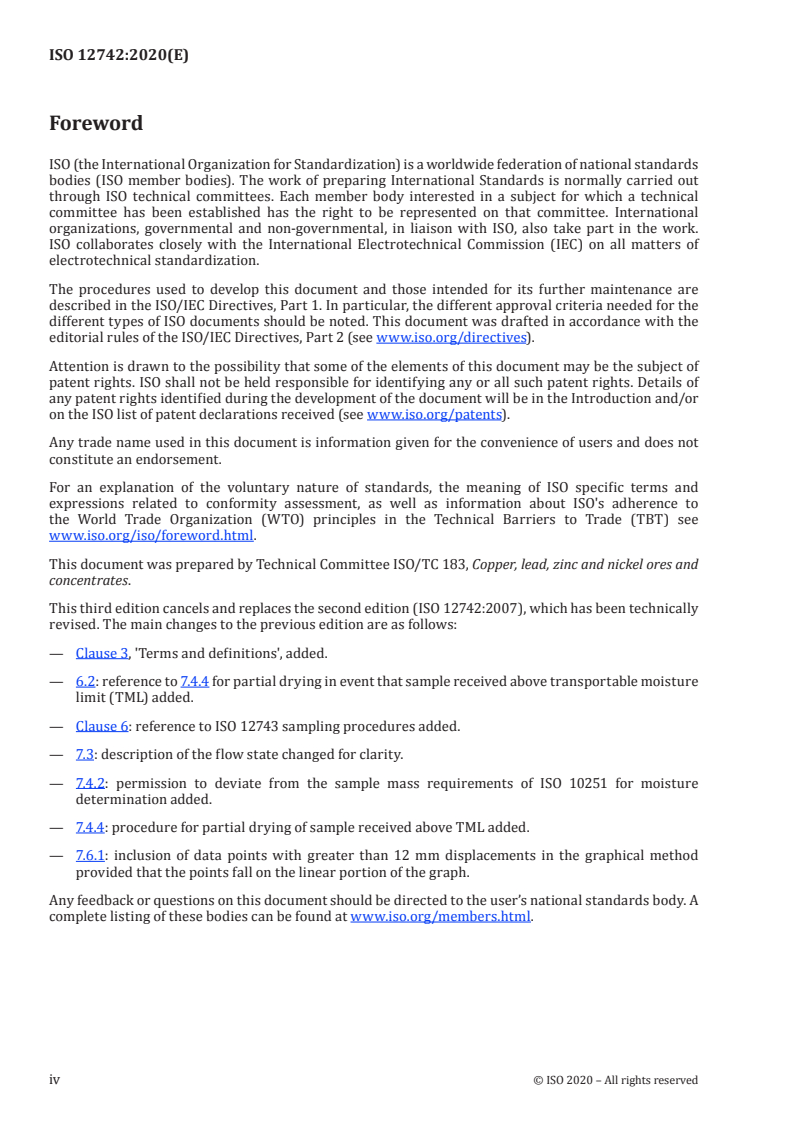 ISO 12742:2020 ISO 12742:2020 - Copper, lead and zinc sulfide concentrates — Determination of transportable moisture limits — Flow-table method/16/2020 - Page 4 preview