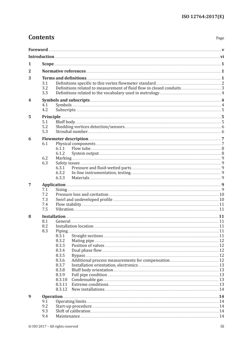 ISO 12764:2017 ISO 12764:2017 - Measurement of fluid flow in closed conduits — Flowrate measurement by means of vortex shedding flowmeters inserted in circular cross-section conduits running full/16/2017 - Page 3 preview