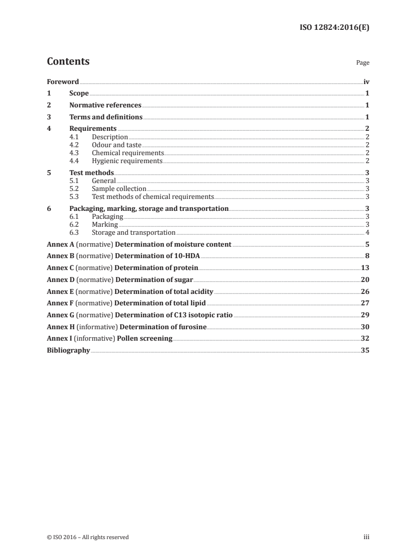 ISO 12824:2016 ISO 12824:2016 - Royal jelly — Specifications/14/2016 - Page 3 preview