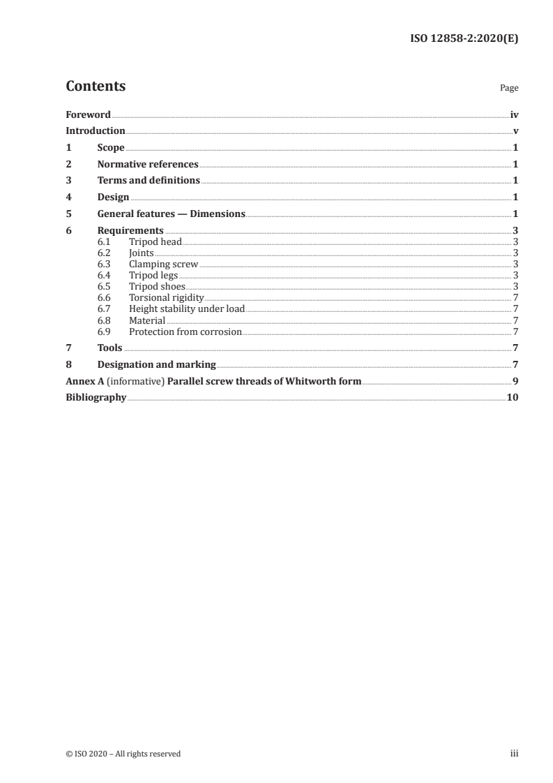 ISO 12858-2:2020 ISO 12858-2:2020 - Optics and optical instruments — Ancillary devices for geodetic instruments — Part 2: Tripods/23/2020 - Page 3 preview