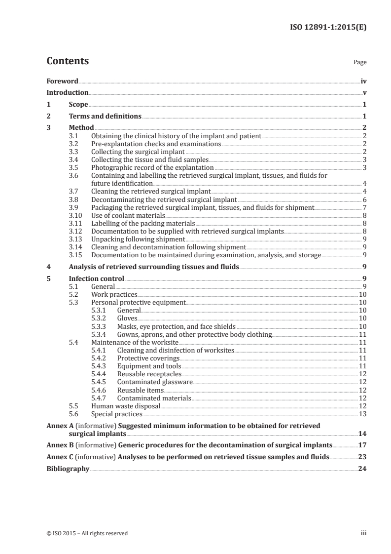 ISO 12891-1:2015 ISO 12891-1:2015 - Retrieval and analysis of surgical implants — Part 1: Retrieval and handling/19/2015 - Page 3 preview