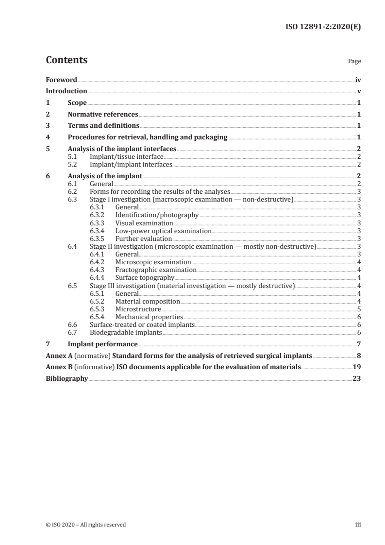 ISO 12891-2:2020 ISO 12891-2:2020 - Retrieval and analysis of surgical implants — Part 2: Analysis of retrieved surgical implants/30/2020 - Page 3 preview