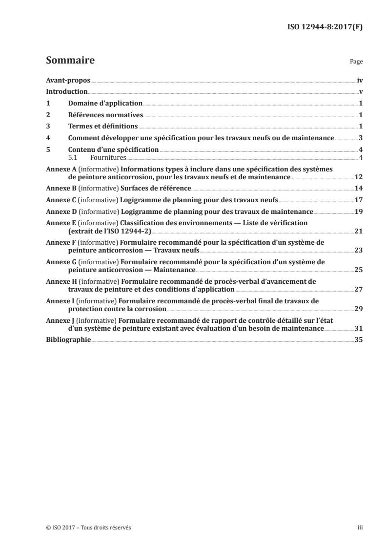 ISO 12944-8:2017 ISO 12944-8:2017 - Peintures et vernis — Anticorrosion des structures en acier par systèmes de peinture — Partie 8: Développement de spécifications pour les travaux neufs et de maintenance/13/2017 - Page 3 preview