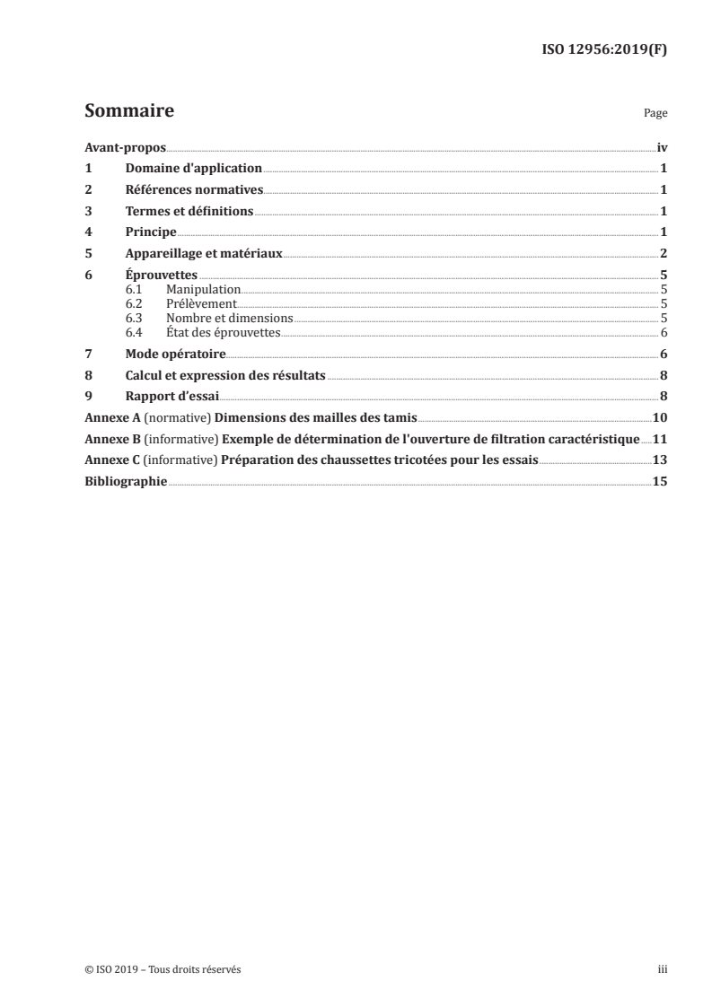 ISO 12956:2019 ISO 12956:2019 - Géotextiles et produits apparentés — Détermination de l'ouverture de filtration caractéristique/3/2020 - Page 3 preview