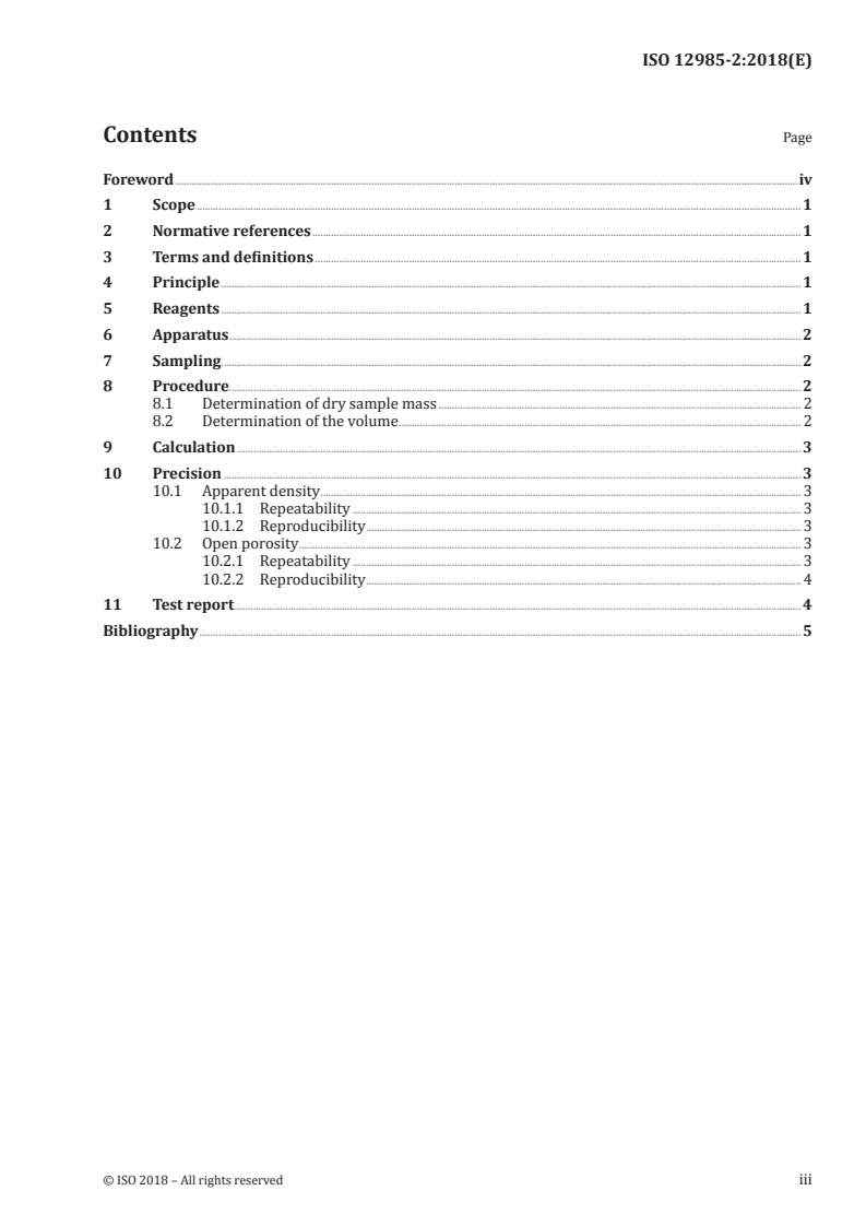 ISO 12985-2:2018 ISO 12985-2:2018 - Carbonaceous materials used in the production of aluminium — Baked anodes and cathode blocks — Part 2: Determination of apparent density and of open porosity using a hydrostatic method/23/2018 - Page 3 preview