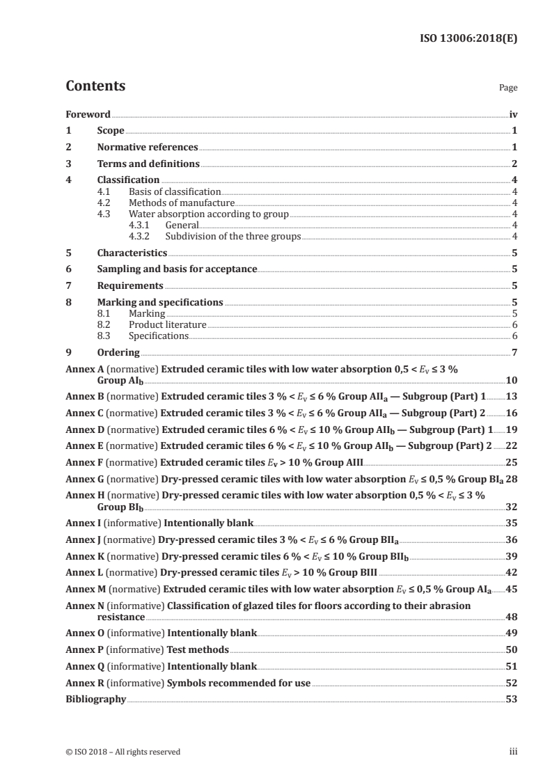 ISO 13006:2018 ISO 13006:2018 - Ceramic tiles — Definitions, classification, characteristics and marking/5/2018 - Page 3 preview