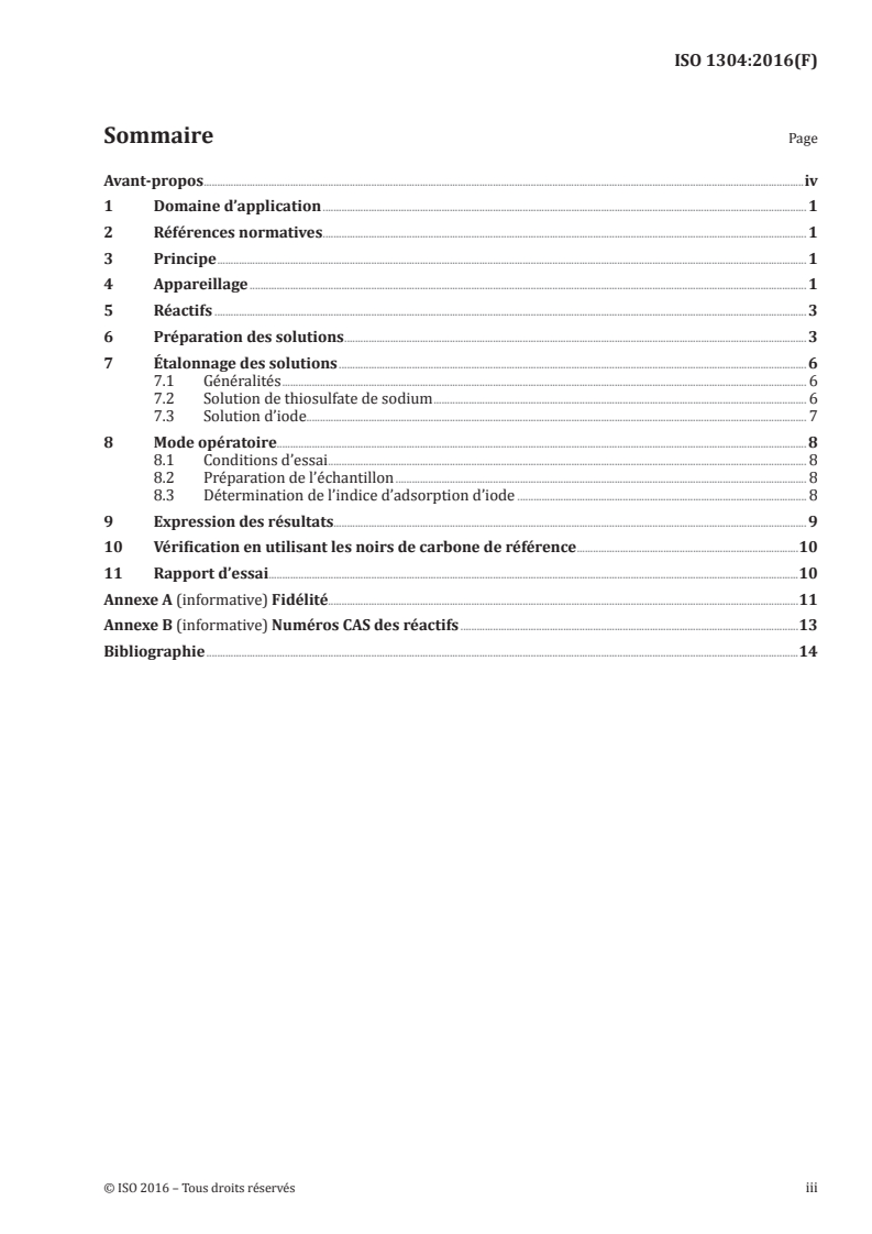 ISO 1304:2016 ISO 1304:2016 - Ingrédients de mélange du caoutchouc — Noir de carbone — Détermination de l'indice d'adsorption d'iode/7/2016 - Page 3 preview