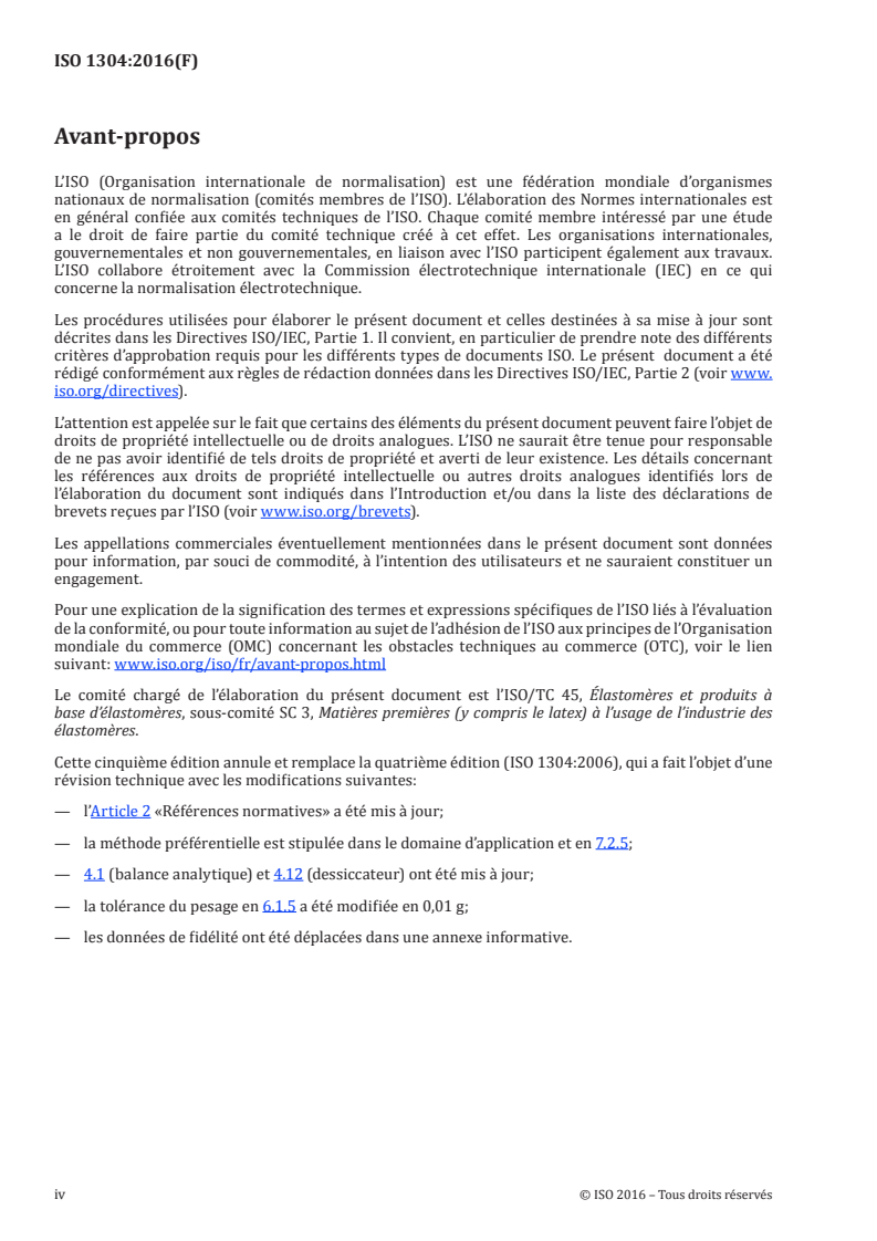 ISO 1304:2016 ISO 1304:2016 - Ingrédients de mélange du caoutchouc — Noir de carbone — Détermination de l'indice d'adsorption d'iode/7/2016 - Page 4 preview