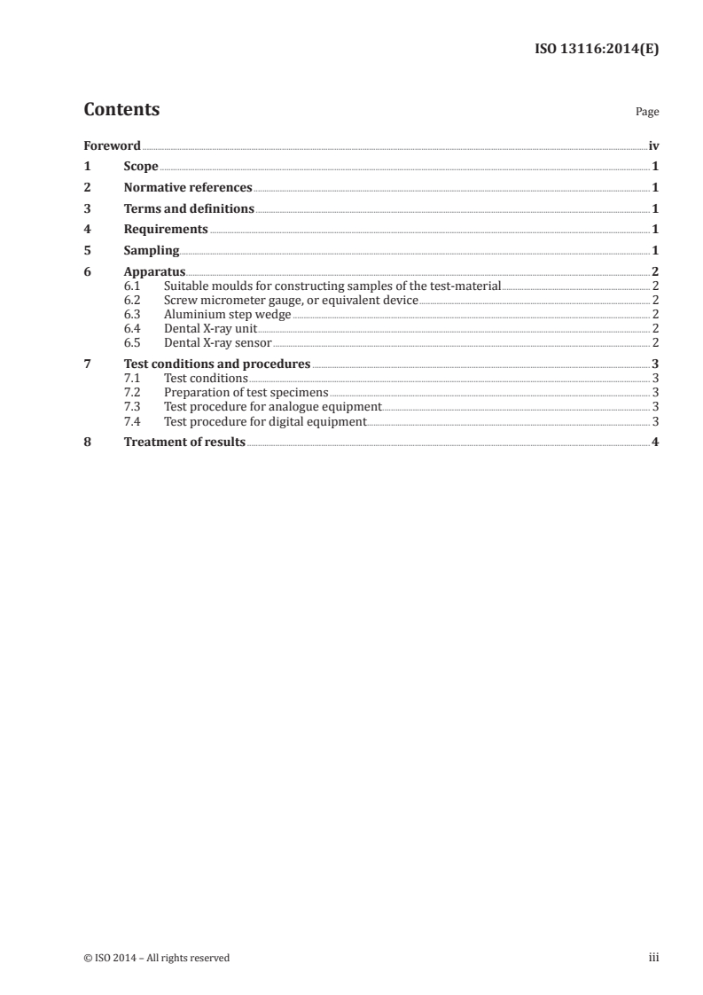 ISO 13116:2014 ISO 13116:2014 - Dentistry — Test method for determining radio-opacity of materials/29/2014 - Page 3 preview