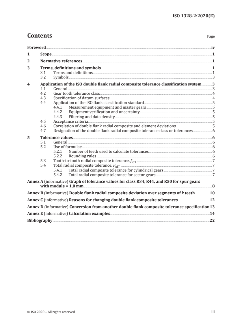 SIST ISO 1328-2:2023 ISO 1328-2:2020 - Cylindrical gears — ISO system of flank tolerance classification — Part 2: Definitions and allowable values of double flank radial composite deviations/26/2020 - Page 3 preview