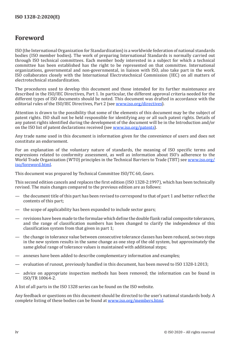 SIST ISO 1328-2:2023 ISO 1328-2:2020 - Cylindrical gears — ISO system of flank tolerance classification — Part 2: Definitions and allowable values of double flank radial composite deviations/26/2020 - Page 4 preview