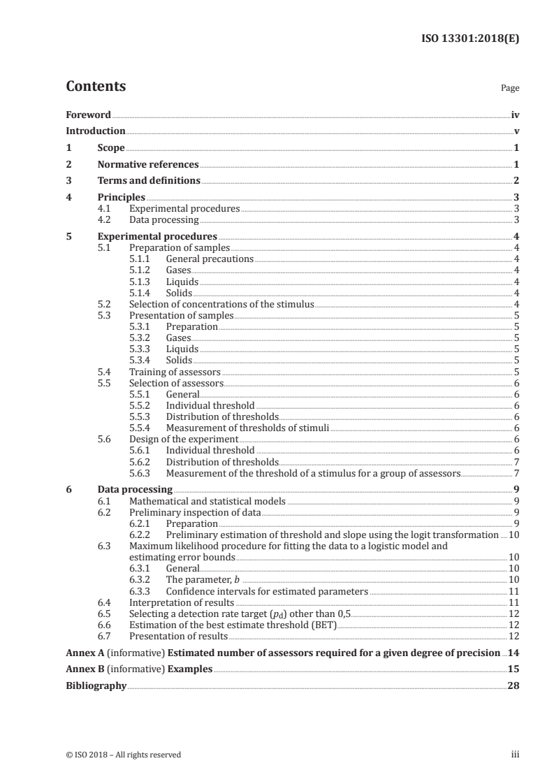 ISO 13301:2018 ISO 13301:2018 - Sensory analysis — Methodology — General guidance for measuring odour, flavour and taste detection thresholds by a three-alternative forced-choice (3-AFC) procedure/24/2018 - Page 3 preview