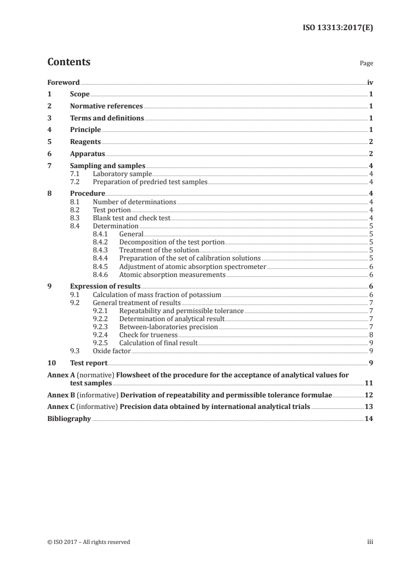 ISO 13313:2017 ISO 13313:2017 - Iron ores — Determination of sodium — Flame atomic absorption spectrometric method/6/2017 - Page 3 preview