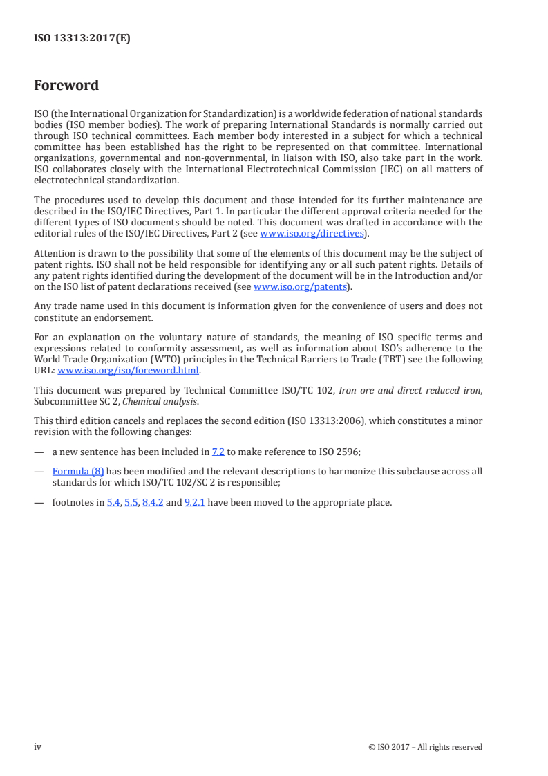 ISO 13313:2017 ISO 13313:2017 - Iron ores — Determination of sodium — Flame atomic absorption spectrometric method/6/2017 - Page 4 preview