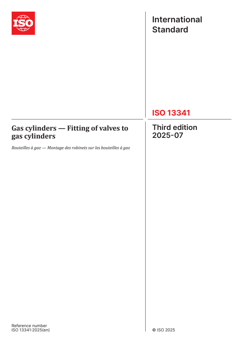 ISO 13341:2025 - Gas cylinders — Fitting of valves to gas cylinders
Released:22. 07. 2025