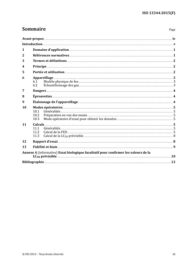 ISO 13344:2015 ISO 13344:2015 - Détermination du pouvoir toxique létal des effluents du feu/1/2015 - Page 3 preview