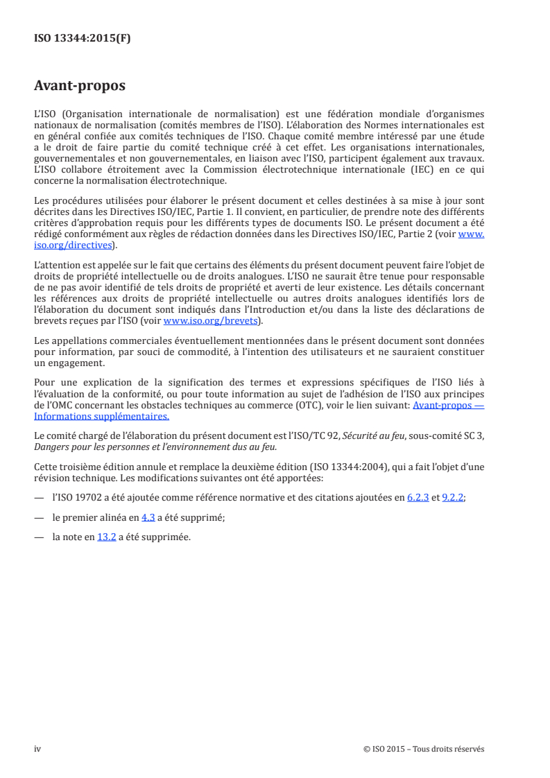 ISO 13344:2015 ISO 13344:2015 - Détermination du pouvoir toxique létal des effluents du feu/1/2015 - Page 4 preview
